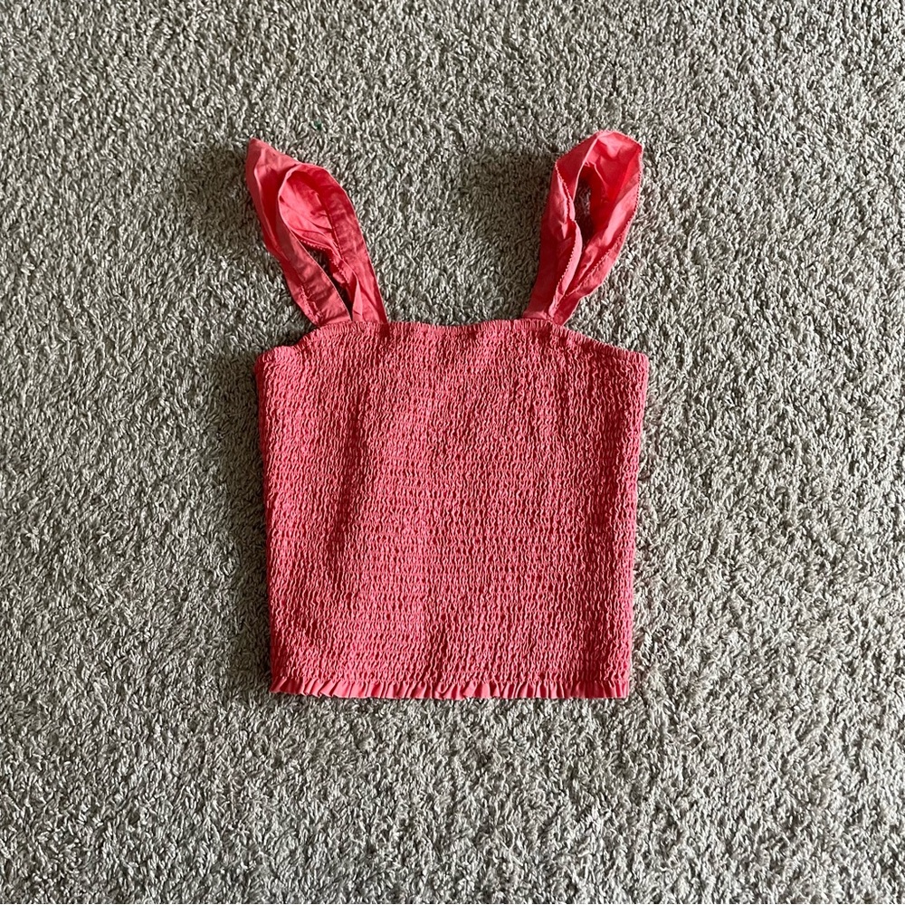Old Navy Pink Smocked Tie Front Tank Top